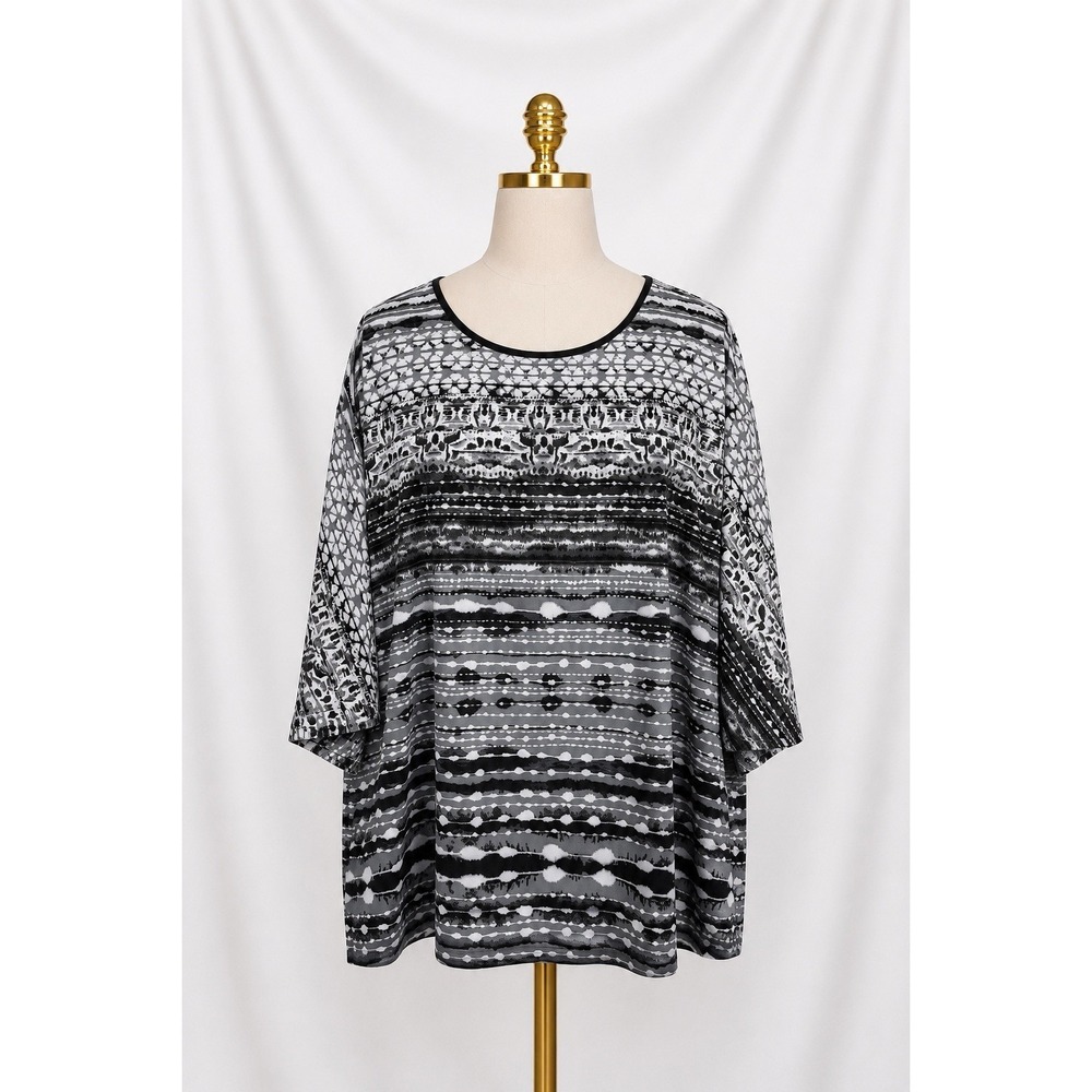Belle By Kim Gravel Popover Top Lightweight Black White Flowy Oversized 1x